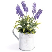 Planta artificial de lavanda y hojas con macetero de jarra de metal de 15 x 9 x 24 cm