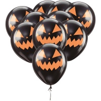 Globos de látex de Halloween de calabazas de color negro de 30 cm - 10 unidades