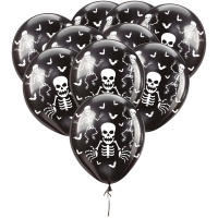 Globos de látex de Halloween de esqueleto de color negro de 30 cm - 10 unidades